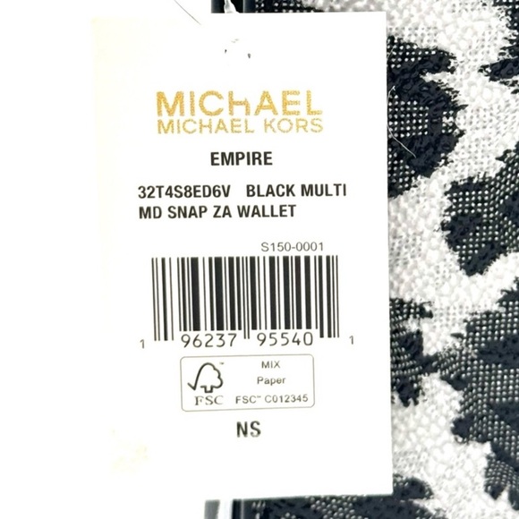 Michael Kors Medium Empire Leopard Logo Snap ZA Wallet Black Multi - Picture 10 of 10